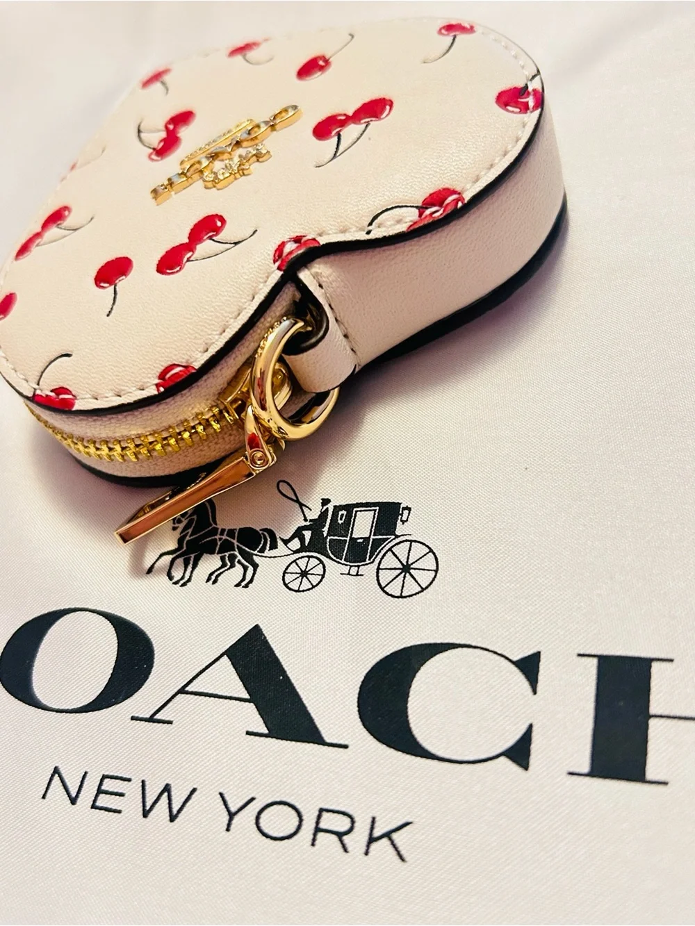 Coach Cherry Heart Coin Purse Wallet Keychain/ Bag Charm